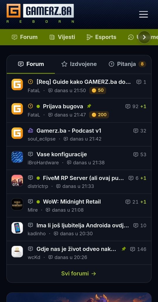 GAMERZ.ba preko cijelog ekrana, bez adresne trake
