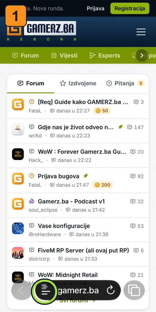 Korak 1: dugme lijevo u adresnoj traci Safarija