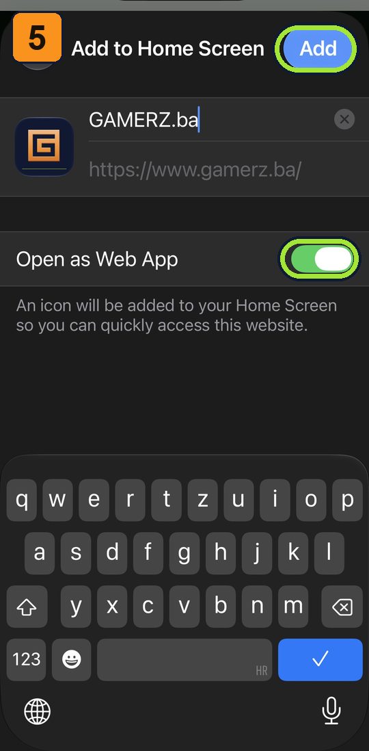 Korak 5: Open as Web App i Add